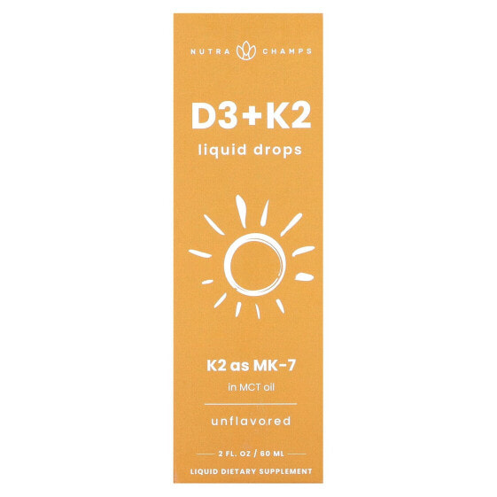 D3 + K2 Liquid Drops, Unflavored, 2 fl oz (60 ml)
