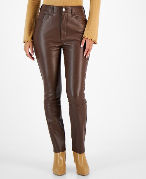 Juniors' Faux-Leather Straight-Leg Pants, Created for Macy's