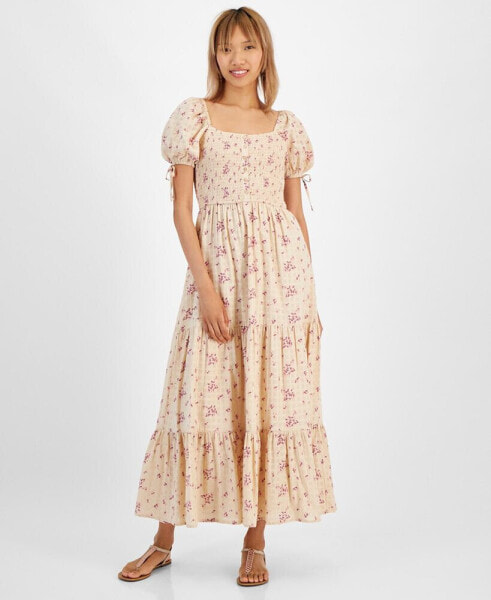 Women's Cotton Scoop-Neck Puff-Sleeve Maxi Dress, Created for Macy's