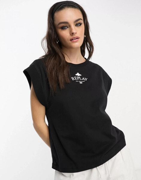 Replay – Schwarzes T-Shirt mit Logo