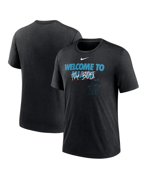 Men's Heather Black Miami Marlins Home Spin Tri-Blend T-shirt
