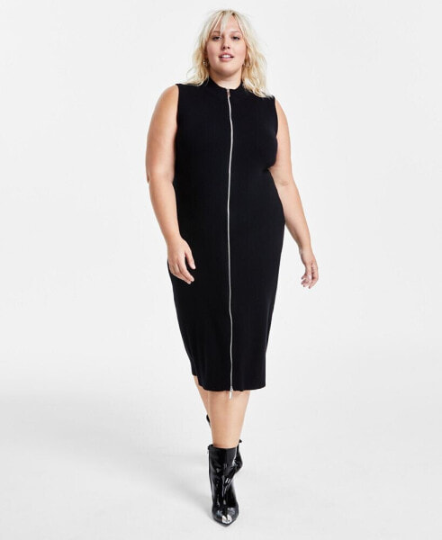 Trendy Plus Size Zip-Front Sweater Dress, Created for Macy's