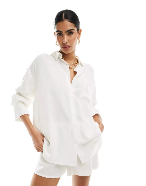 4th & Reckless oversized linen look shirt co-ord in white