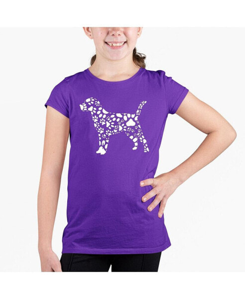 Big Girl's Word Art T-shirt - Dog Paw Prints