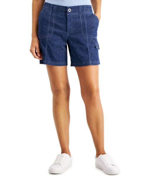 Petite Mid Rise Zig Zag Stitch Cargo Shorts, Created for Macy's