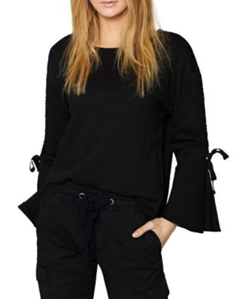 Sanctuary Women's Upper West Sweatshirt Long Sleeve Tie Back Black S