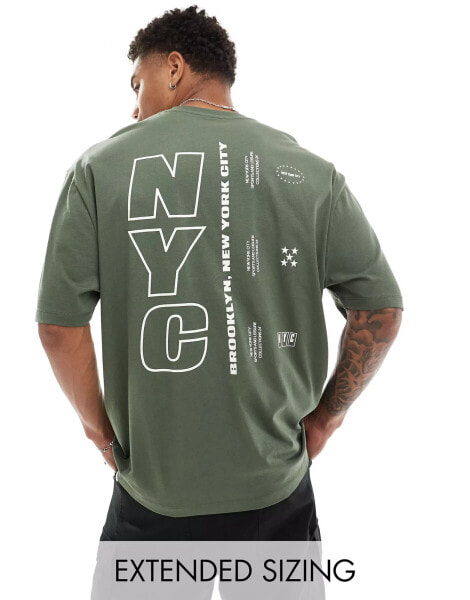 ASOS DESIGN oversized t-shirt in green with New York city back print