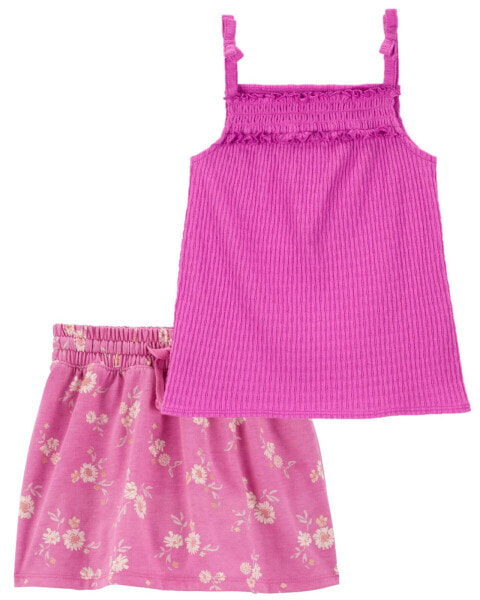 Baby 2-Piece Textured Smocked Tank & Jersey Skort Set 18M