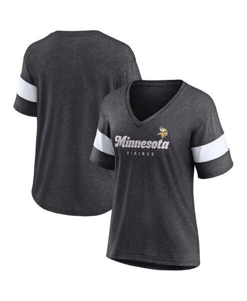 Women's Heathered Charcoal Minnesota Vikings Give It All Tri-Blend Half-Sleeve V-Neck T-Shirt