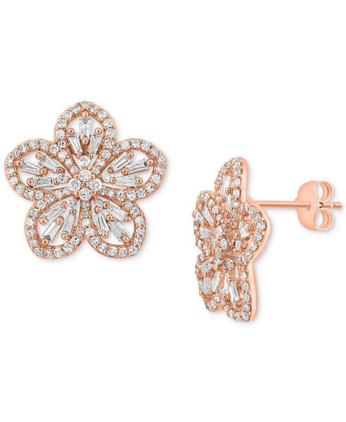 EFFY® Diamond Baguette & Round Flower Stud Earrings (1 ct. t.w.) in 14k Rose Gold