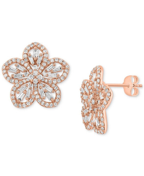 Серьги EFFY Diamond Flower & Baguette Rose Gold