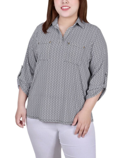 Plus Size 3/4 Ruched Sleeve Studded Top