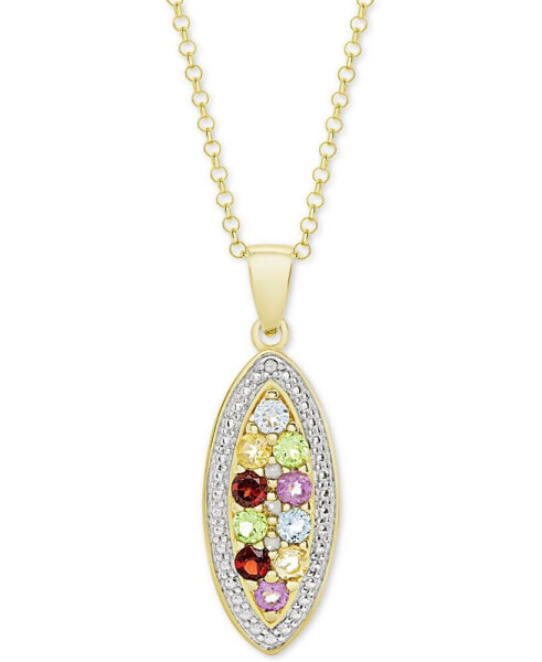 Multi-Gemstone (3/4 ct. t.w.) & Diamond Accent Mosaic 18" Pendant Necklace in 14k Gold-Plated Sterling Silver