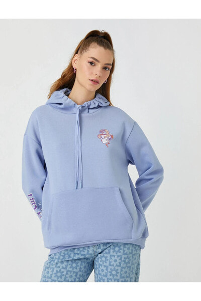 Sırt Baskılı Sweatshirt Oversize Içi Polarlı