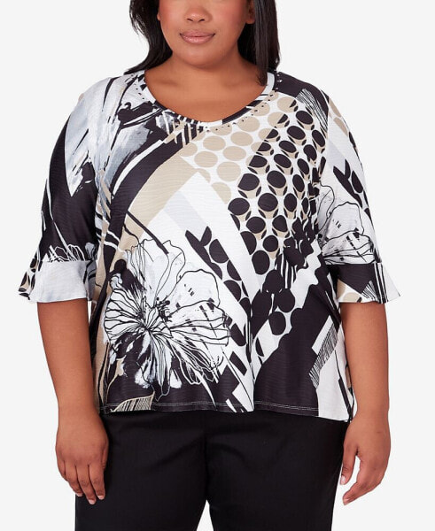 Plus Size Opposites Attract Crewneck Floral Dot Top