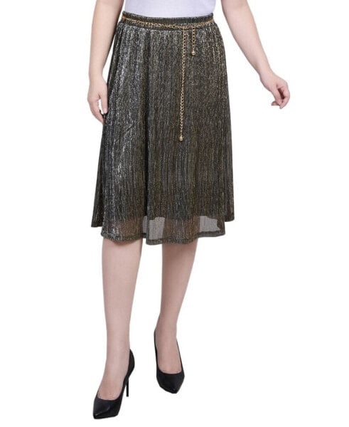 Petite Plisse Metallic Belt Lurex Mesh Skirt