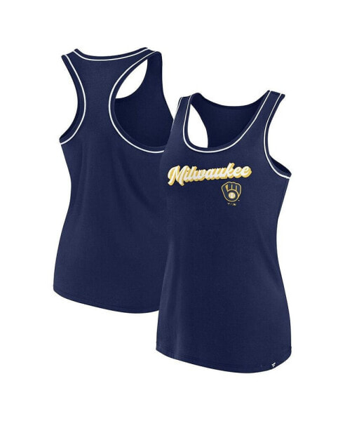 Women's Navy Milwaukee Brewers Wordmark Logo Racerback Tank Top