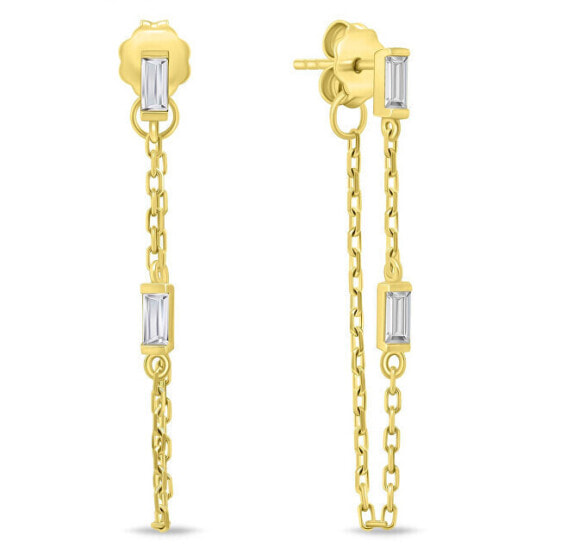 Charming gold-plated chain earrings with zircons EA845Y