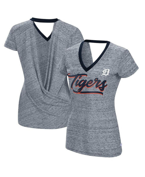 Women's Navy Detroit Tigers Halftime Back Wrap Top V-Neck T-shirt