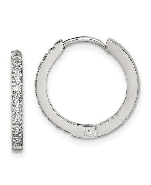 Stainless Steel Polished Crystal Hinged Hoop Earrings