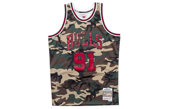 Mitchell & Ness NBA 复古运动刺绣球衣 SW球迷版球衣 公牛队 罗德曼 情侣款 绿迷彩 / Баскетбольная жилетка Mitchell & Ness NBA SW SMJYCAMO-CBUNG181061DRD97