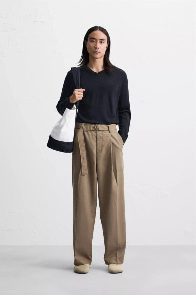 BELTED PLEATED TROUSERS