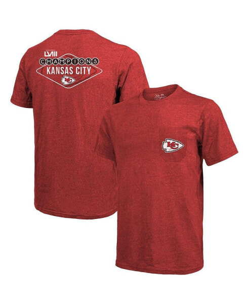 Men's Red Kansas City Chiefs Super Bowl LVIII Champions Tri-Blend Pocket T-shirt