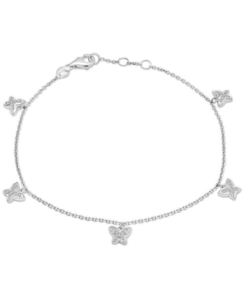 Diamond Pavé Dangle Butterfly Link Bracelet (1/6 ct. t.w.) in 14k White Gold, Created for Macy's