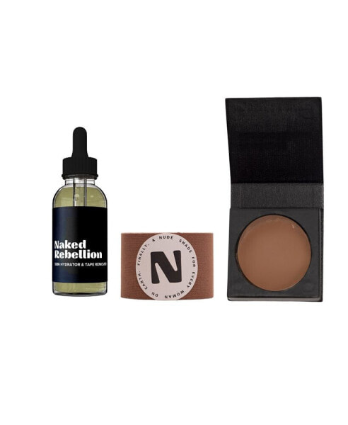 Women's The Nudist Kit: Nude Shade Sweat-Proof Boob Tape, Skin Hydrator and Tape Remover Body Oil & Reusable Nipple Stickies