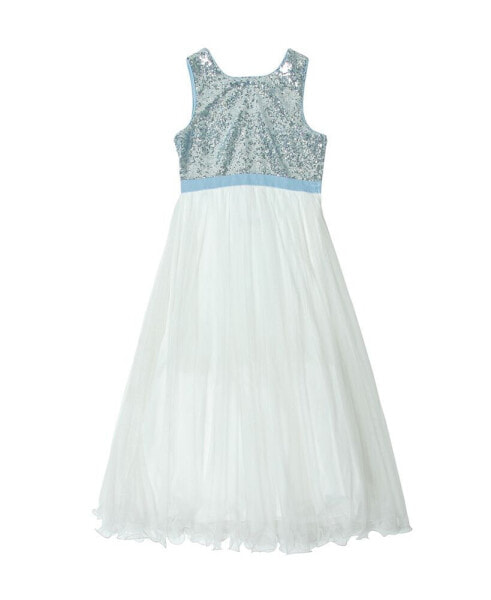 Big Girls Sequin Back Bow Sleeveless Tulle Dress