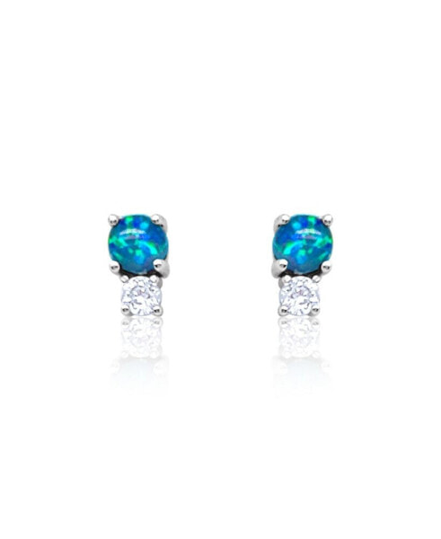White Gold Tone Created Opal and CZ Studs