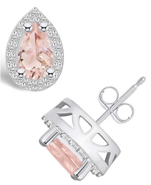 Morganite (1-3/8 ct. t.w.) and Diamond (1/3 ct. t.w.) Halo Stud Earrings in 14K White Gold