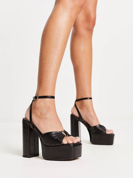 ASOS DESIGN Nixie ring detail platform high heeled sandals in black 