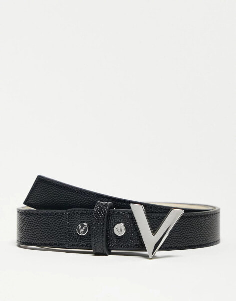 Valentino Divina belt in black with silver V buckle