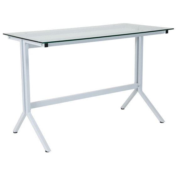 Winfield Collection Glass Computer Desk With White Metal Frame