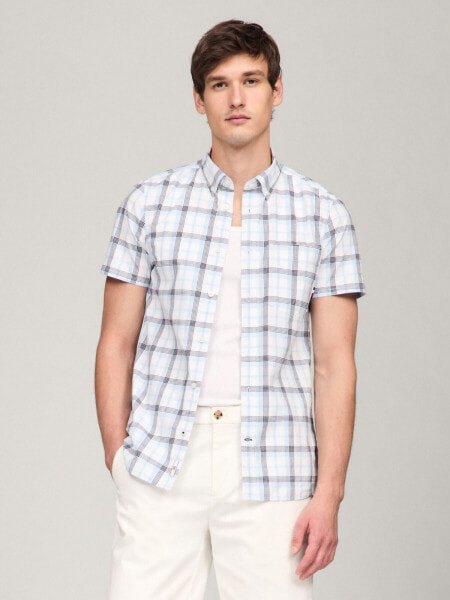 Slim Fit Plaid Short-Sleeve Poplin Shirt