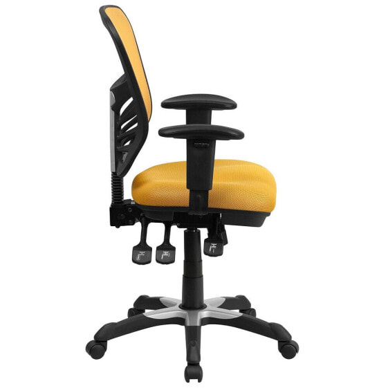 Mid-Back Yellow-Orange Mesh Multifunction Executive Swivel Chair With Adjustable Arms