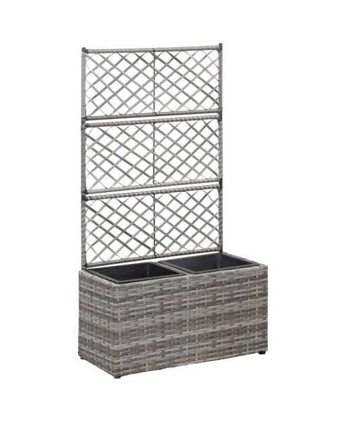 Trellis Raised Bed with 2 Pots 22.8" x 11.8" x 42.1" Poly Rattan Gray