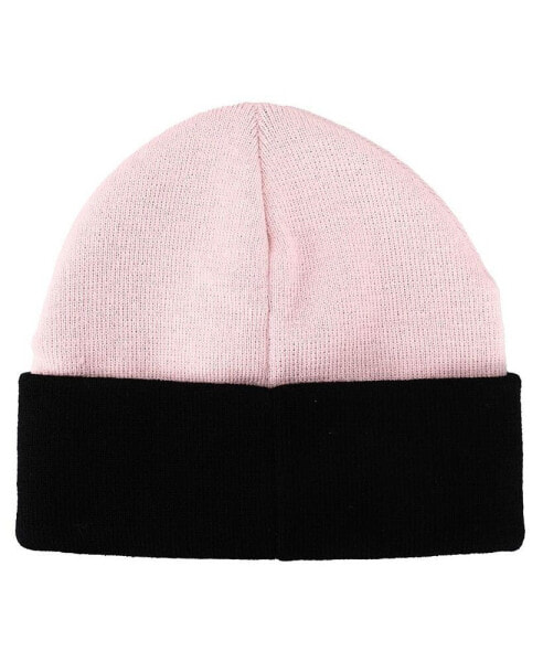 Men's Embroidered Logo Pink and Black Cuffed Knitted Beanie hat