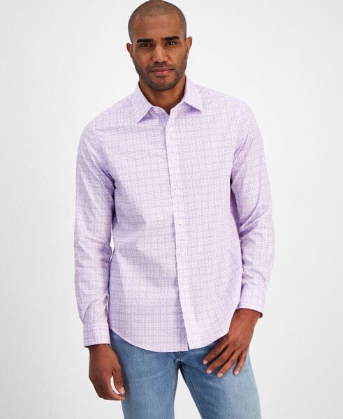 Men's Yale Regular-Fit Stretch Medallion-Print Button-Down Shirt, Created for Macy's