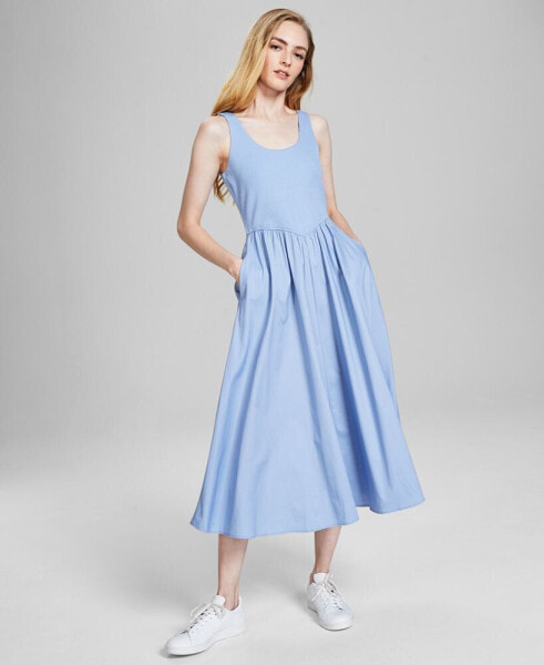 Women's Mixed-Media Sleeveless Midi Dress, Created for Macy's