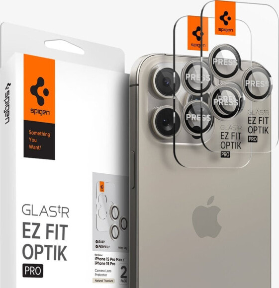 Spigen Spigen Glass tR EZ Fit Optik Pro 2 Pack, nature titanium - iPhone 15 Pro/15 Pro Max