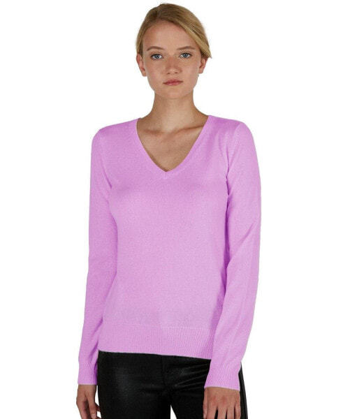 Women's 100% Pure Cashmere Long Sleeve Pullover V Neck Sweater