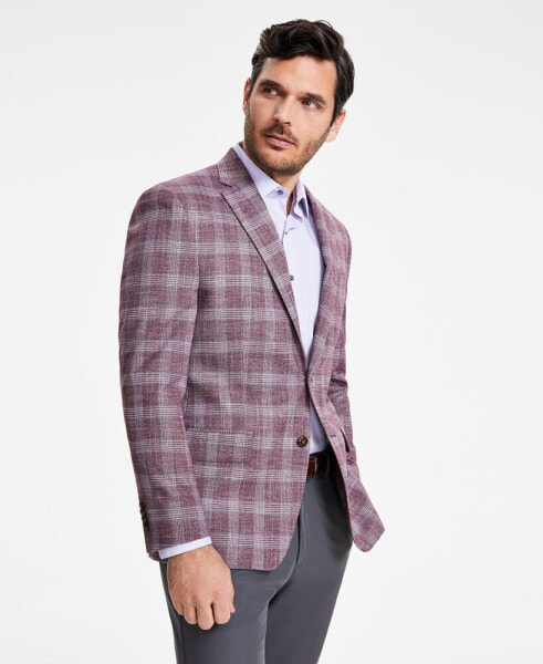 Men's Classic-Fit Berry Plaid Sport Coat