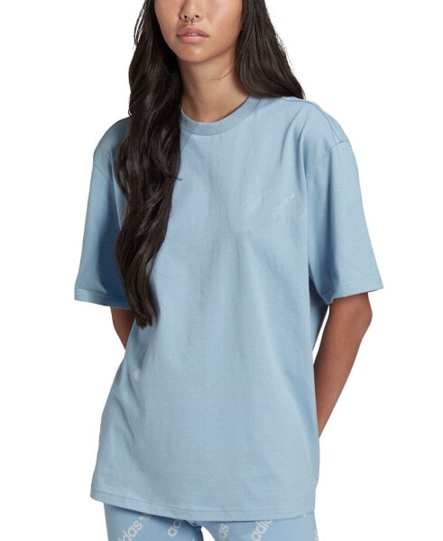 Adidas Logo Crew Neck T-Shirt Short Sleeve Women Blue Sky M