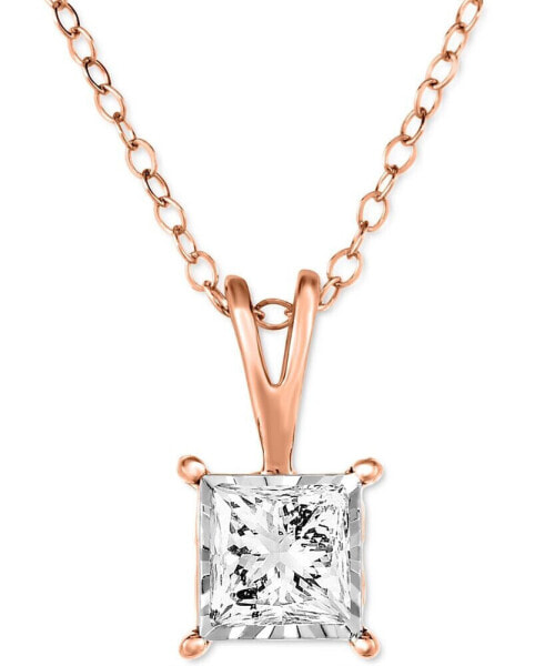 TruMiracle diamond Princess 18" Pendant Necklace (1/2 ct. t.w.) in 14k White, Yellow, or Rose Gold