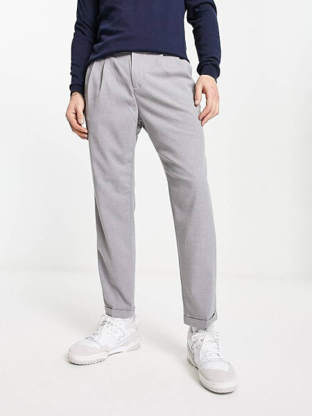 New Look double pleat front trousers in grey