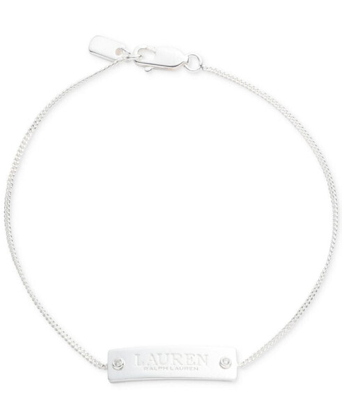 Lauren Sterling Silver Pavé Logo Tag Link Bracelet