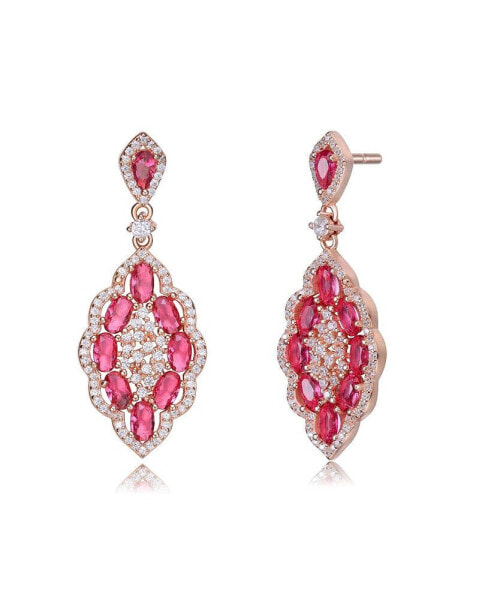 18K Rose Gold Plated Clear and Red Cubic Zirconia Accent Dangle Earrings