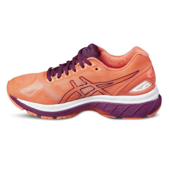 Женские кроссовки спортивные тканевые оранжевые с фиолетовыми вставками Asics